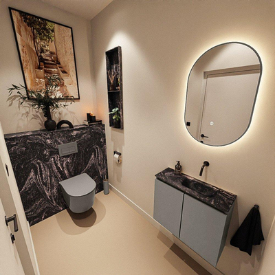 MONDIAZ TURE-DLUX Meuble WC 60 cm Smoke. Lavabo EDEN Lava position droite. Sans trou de robinet.