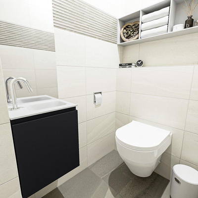 MONDIAZ OLAN Fonteinset - 40x30x40cm - 1 kraangat - 1 lade - urban mat - wasbak rechts - Solid Surface Wit