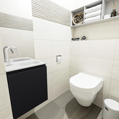 MONDIAZ OLAN Kit lave-mains - 40x30x40cm - 1 trou de robinet - 1 tiroir - urban mat - lavabo à droite - Solid Surface Blanc