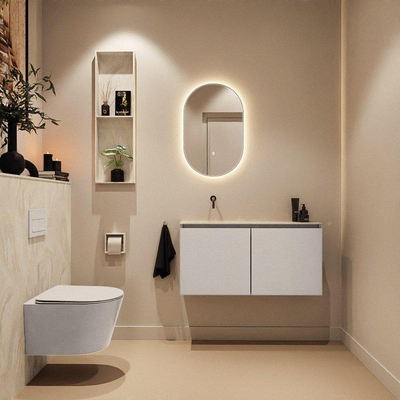 MONDIAZ TURE-DLUX 100cm toiletmeubel Linen. EDEN wastafel Ostra positie links. Zonder kraangat.