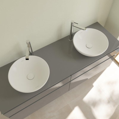 Villeroy & Boch Loop & Friends opzetwastafel - 42cm rond - met overloop CeramicPlus - Stone White (mat wit)