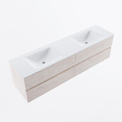 Mondiaz Vica ensemble de meuble de salle de bain - 180cm - meuble sous vasque en aggloméré - 4 tiroirs - lavabo cloud double - 2 trous de robinet - version haute de 60cm - talc