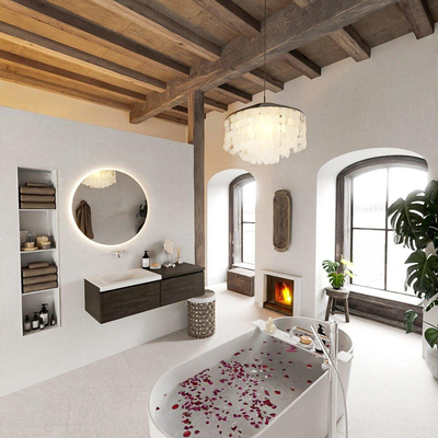 MONDIAZ BUKLA 120cm ensemble de meuble avec module 60 couleur Marron Foncé avec 2 tiroirs. Lavabo CLOUD à gauche 0 trou de robinet couleur Talc.