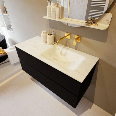 MONDIAZ VICA-DLUX Ensemble meuble de salle de bains - 110cm - meuble bas Urban - 2 tiroirs - lavabo encastré Cloud à droite - sans trous de robinet - version haute 60cm - Opalo