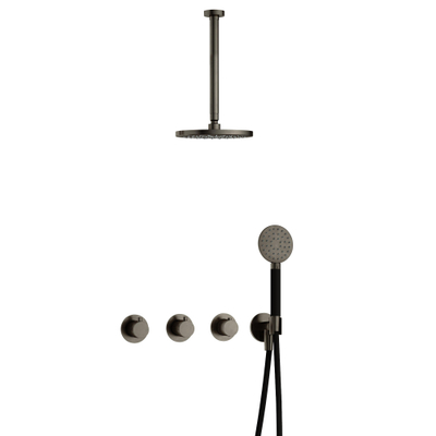 Hotbath Cobber IBS70 Regendoucheset - inbouw - 30cm plafondarm - 20cm ronde hoofddouche - 3 standen handdouche - mat/glans verouderd ijzer (zwart)