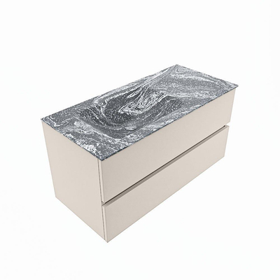 Mondiaz VICA-DLUX Ensemble de meuble de salle de bain - 100cm - meuble sous lavabo lin - 2 tiroirs - lavabo encastré nuage gauche - sans trous de robinet - version haute de 60cm - lave