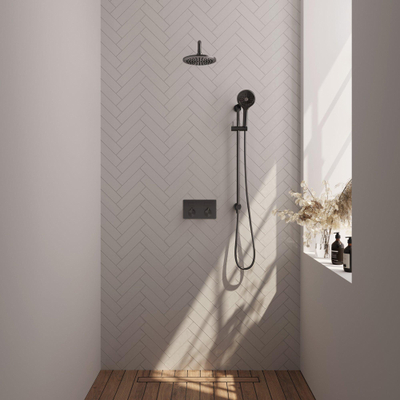 BRAUER Gunmetal Edition opbouw regendoucheset – Ø20 cm hoofddouche – 39.9 cm gebogen wandarm – ronde handdouche – met omstel