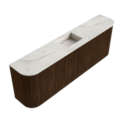 Mondiaz JOYA-DLUX 123.2cm meuble de salle de bains - arrondi gauche et droite couleur Walnut - Vasque FAYE position Milieu Sans trou de robinet couleur Ostra.