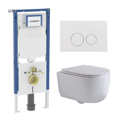 QeramiQ Dely Swirl Toiletset - 36.3x51.7cm - Geberit UP720 Duofix Sigma inbouwreservoir - slim zitting - glans witte bedieningsplaat - ronde knoppen - wit mat