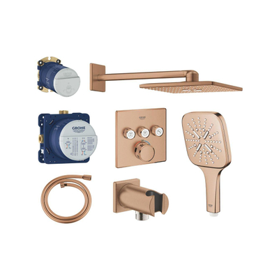 Grohe Grohtherm regendoucheset inbouw - hoofddouche vierkant - handdouche vierkant - brushed warm sunset (koper)