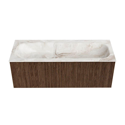 MONDIAZ KURVE-DLUX 120cm Meuble salle de bain - couleur Walnut - 1 tiroir - vasque BIG LARGE centre - 1 trou de robinet - couleur Frappe