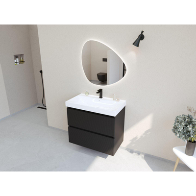 HR badmeubelen Infinity XXL 3D Ensemble meuble de salle de bains - 80 cm - 1 lavabo en céramique just blanc - 1 trou de robinet - 2 tiroirs - noir mat