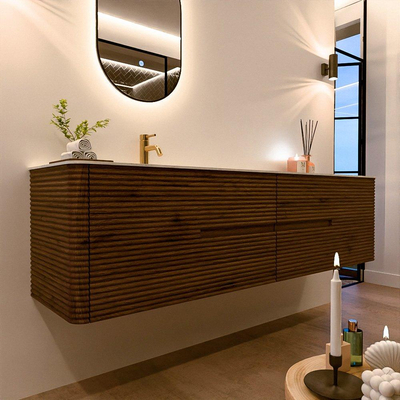 Mondiaz CIRO-DLUX Badkamermeubelset - 190x45x50cm - Solid surface wastafel Opalo - 1 wasbak Links - 1 kraangat - 4 lades - Dusk
