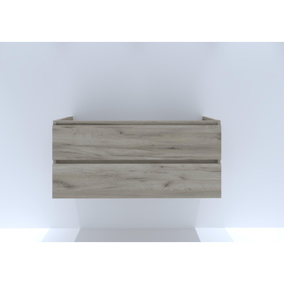 HR Badmeubelen Thin wastafel kunststeen 120,5x45,5cm bak Links wit mat Infinity Wastafelonderkast 2 lades sifonuitsparing links greeploos craft oak