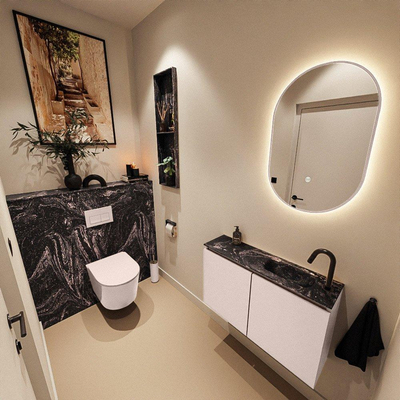 MONDIAZ TURE-DLUX Meuble toilette - 80cm - Rosee - EDEN - vasque Lava - position droite - 1 trou de robinet
