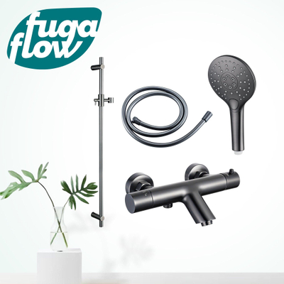 FugaFlow Eccelente Sobrado Badkamer badkraan met glijstangset met ronde handdouche gladde doucheslang gunmetal - Black Friday -