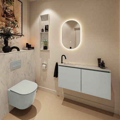 MONDIAZ TURE-DLUX meuble de toilettes 100 cm Greey. EDEN vasque Opalo position gauche. Avec 1 trou de robinet.
