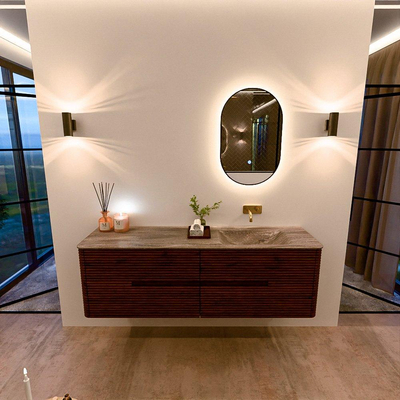 Mondiaz CIRO-DLUX Badkamermeubelset - 160x45x50cm - Solid surface wastafel Oza - 1 wasbak Rechts - zonder kraangaten - 4 lades - Ruby