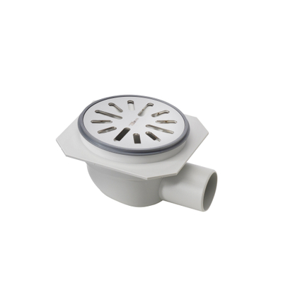 Aquaberg Siphon de sol ABS avec rehausse ABS avec grille inox avec sortie latérale Ø40mm réglable Ø100mm avec clapet anti-odeur PPC, garde d'eau 40mm