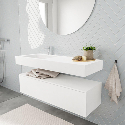 MONDIAZ ALAN 120cm - meuble bas - 1 tiroir - lavabo suspendu - vasque à gauche - 1 trou de robinet - talc