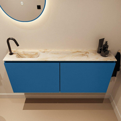 MONDIAZ TURE-DLUX Meuble toilette - 120cm - Jeans - EDEN - vasque Frappe - position gauche - 1 trou de robinet