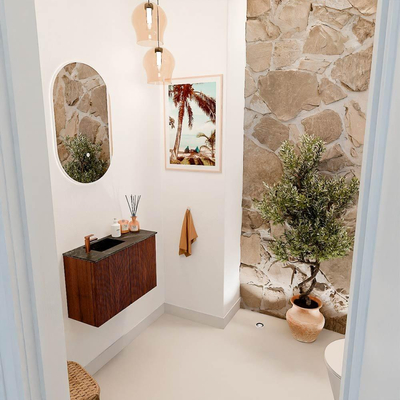 Mondiaz JOYA-DLUX 60cm meuble de salle de bains - couleur Ruby - Vasque FAYE position Gauche 1 trou de robinet couleur Lava.