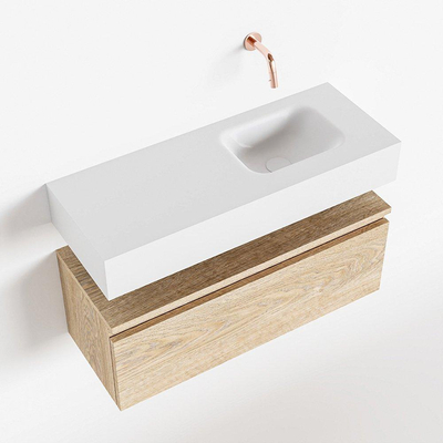 MONDIAZ ANDOR Toiletmeubel - 80x30x30cm - 0 kraangaten - 1 lades - washed oak mat - wasbak rechts - Solid surface - Wit