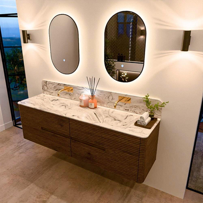 Mondiaz CIRO-DLUX Badkamermeubelset - 170x45x50cm - Solid surface wastafel Glace - 2 wasbak Dubbel - zonder kraangaten - 4 lades - Dusk