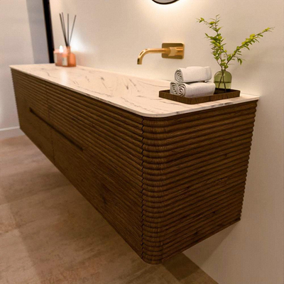 Mondiaz CIRO-DLUX Ensemble de meubles de salle de bains - 190x45x50cm - Plan-vasque en solid surface Nata - 1 vasque à droite - sans trous de robinet - 4 tiroirs - Dusk