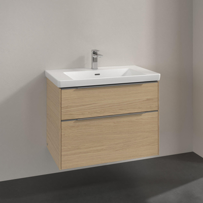 Villeroy & Boch Subway 3.0 wastafelonderbouwkast - met 2 laden - met grepen aluminium glanzend - 77.2x57.6x47.8 - Nordic Oak (hout)