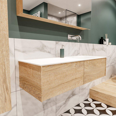 MONDIAZ LUSH Ensemble de meuble salle de bain - 120cm - 2 tiroirs - lavabo cloud - lavabo à droite - 0 trous de robinet - chêne blanchi