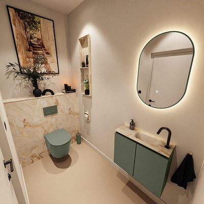 MONDIAZ TURE-DLUX 60cm toiletmeubel Army. EDEN wastafel Frappe positie rechts. Met 1 kraangat.