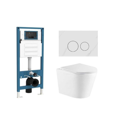 QeramiQ Dely Ensemble WC - réservoir encastré Qeramiq Flush - abattant slim - plaque de commande en pierre naturelle marbre blanc - boutons ronds - blanc mat