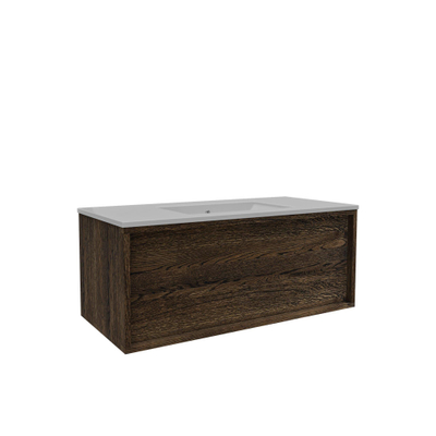 Saniclass Holz Frame Meuble de salle de bain - 100x45x40cm - lavabo en céramique blanc - 1 vasque - sans trous de robinet - 1 tiroirs - Charcoal