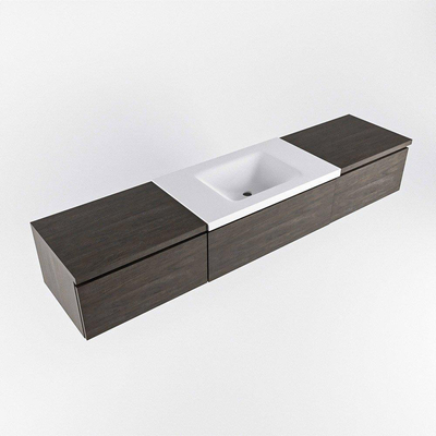 Ensemble de meuble de salle de bain Mondiaz BUKLA 200x45x34cm 0 trous de robinet lavabo au centre solid surface Talc sans poignée 3 tiroirs avec fermeture douce Mélamine Marron foncé