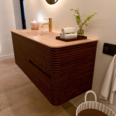 Mondiaz CIRO-DLUX Badkamermeubelset - 120x45x50cm - Solid surface wastafel Saba - 1 wasbak Links - 1 kraangat - 2 lades - Ruby