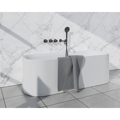 Fortifura Nebbio Badcombinatie-set - thermostaatkraan - wandaansluitbocht met handdouchehouder - gladde doucheslang - ronde handdouche - uitloop - gunmetal (antraciet)