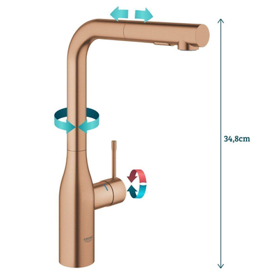 Grohe Essence New Keukenkraan - hoog - draaibare/uittrekbare uitloop - brushed warm sunset (koper)