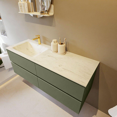 Mondiaz VICA-DLUX ensemble de meuble de salle de bain - 130cm - meuble sous-vasque armée - 4 tiroirs - lavabo encastré nuage gauche - 1 trou de robinet - version haute de 60cm - opalo