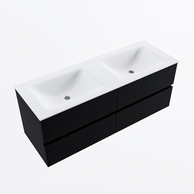 Mondiaz VICA Ensemble de meuble de salle de bain - 130cm - meuble sous-vasque urbain - 4 tiroirs - lavabo nuage double - 2 trous de robinet - version haute de 60cm - talc