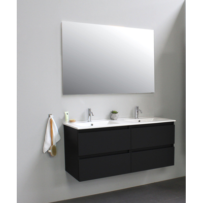 Basic Bella Meuble salle de bains avec lavabo céramique Blanc 120x55x46cm 2 trous de robinet Noir mat