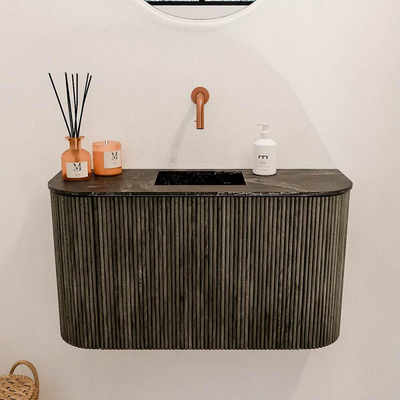 Mondiaz JOYA-DLUX 73.2cm toiletmeubel - ronding links en rechts kleur Shadow - Wastafel FAYE positie Midden Zonder kraangat kleur Lava.