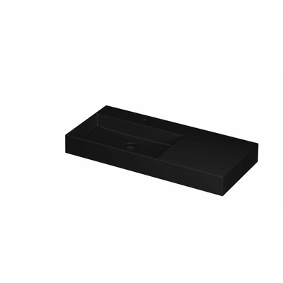INK United lavabo - 100x45x11cm porcelaine gauche avec 1 trou de robinet incl. bonde clic-clac en porcelaine et système de trop-plein dissimulé - noir mat