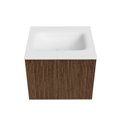 MONDIAZ KURVE 50cm Meuble salle de bain - couleur Walnut - 1 tiroir - vasque GRUNNE centre - 1 trou de robinet - Talc