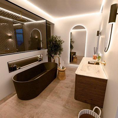 Mondiaz CIRO-DLUX Meuble de salle de bains - 150x45x50cm - plan vasque solid surface Ostra - 1 lavabo à droite - sans trous de robinetterie - 4 tiroirs - Dusk