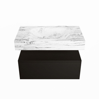 Mondiaz ALAN-DLUX Ensemble de meuble - 80cm - meuble Urban mat - 1 tiroir - Lavabo Cloud Glace suspendu - vasque Centre - 0 trous de robinet