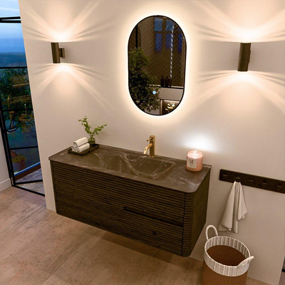 Mondiaz CIRO-DLUX Ensemble de meubles de salle de bains - 120x45x50cm - Lavabo solid surface Lava - 1 vasque à droite - 1 trou de robinet - 2 tiroirs - Shadow