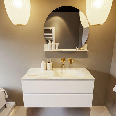 MONDIAZ VICA-DLUX Ensemble meuble de salle de bains - 110cm - meuble bas talc - 2 tiroirs - lavabo encastré cloud à droite - sans trous de robinet - version hauteur 60cm - frape