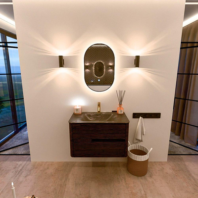 Mondiaz CIRO-DLUX Badkamermeubelset - 80x45x50cm - Solid surface wastafel Lava - 1 wasbak Midden - 1 kraangat - 2 lades - Walnut