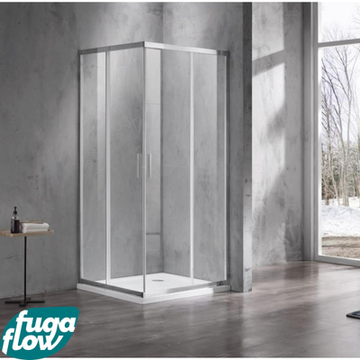FugaFlow Efficiente Vetro Cabine de douche - 80x80x200cm - accès d'angle - verre clair - profilé - chrome